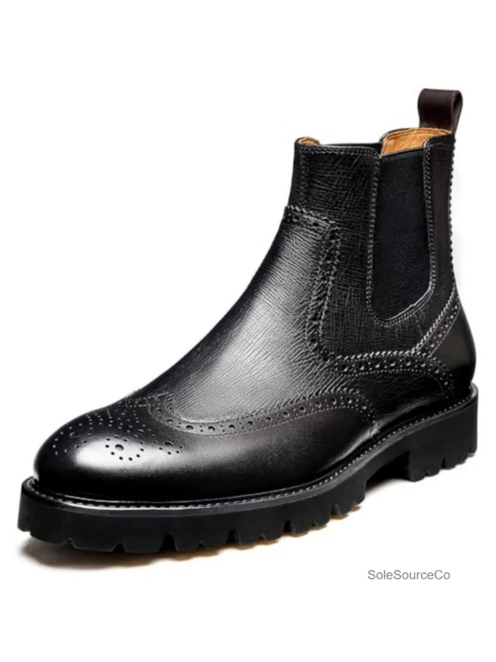 Men's Wingtip Leather Chelsea Dress Boots Pull-On